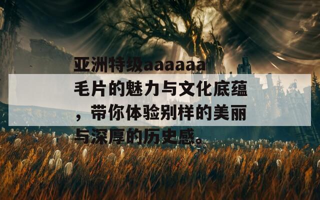 亚洲特级aaaaaa毛片的魅力与文化底蕴，带你体验别样的美丽与深厚的历史感。