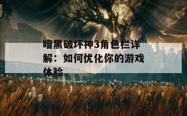 暗黑破坏神3角色栏详解：如何优化你的游戏体验